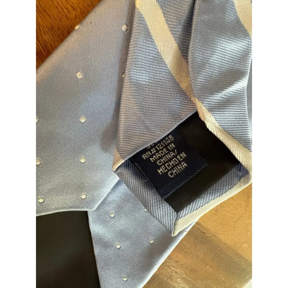 Stafford 100% Silk Tie Light Blue White Polka Dot Extra Long 62” Men’s Necktie